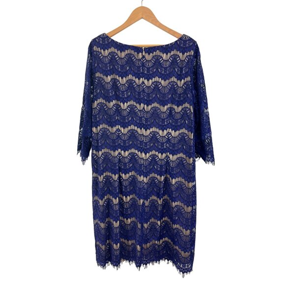 Size 18W 2X NAVY BLUE LACE SCALLOPED SHIFT DRESS Wedding‎ Evening PLUS SIZE - Picture 3 of 4